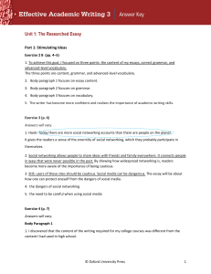 Effective Academic Writing 3 Answer Key: Unit 1