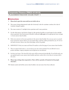 Corporate Finance Exam: FNCE 611/612 Placement/Waiver (Part 1)