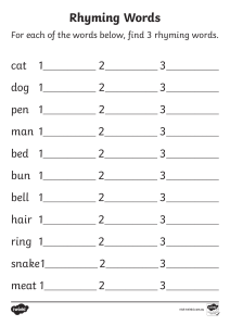 Rhyming Words Worksheet for Elementary School