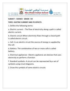 Electric Current & Effects Worksheet - Grade 7 Science