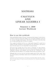 Calculus and Linear Algebra I Lecture Workbook