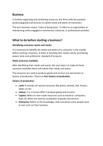 Business Basics: Needs, Wants, and Production Factors