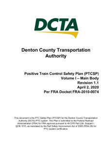 DCTA Positive Train Control Safety Plan (PTCSP)