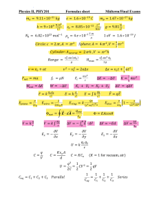 Physics II Formulas Sheet - PHY201 Exam Prep