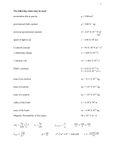 Physics Constants & Formulas Reference Sheet