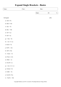 Expand Single Brackets Worksheet - Algebra Basics