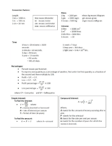 Math Conversion Factors & Formulas Reference Sheet