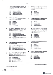 Caribbean Studies Exam Paper - Multiple Choice Questions