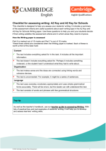 A2 Key Writing Checklist: Assess & Improve Skills