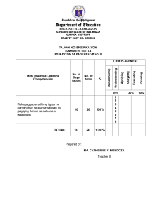 Values Education III Test Specification: Disaster Preparedness