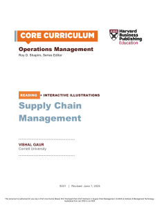 Supply Chain Management: Core Reading