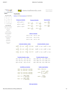 Trig Identities Reference Sheet