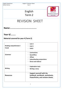 Year 4 English Revision Sheet - Term 2