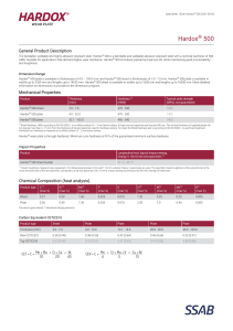 Hardox® 500 Steel Data Sheet: Properties & Applications