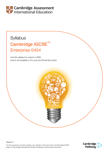 Cambridge IGCSE Enterprise 0454 Syllabus 2026