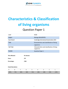 IGCSE Biology: Characteristics & Classification Question Paper