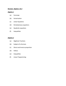 Algebra 1 & 2 Revision: Topics & Formulas