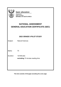 Grade 9 Natural Sciences Exam Paper - 2023 GEC Pilot