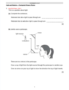 Light and Shadows Physics Exam - Checkpoint Primary