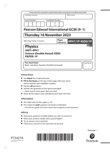 Physics IGCSE Exam Paper: November 2023