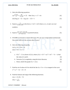 Pure Mathematics L6 Test: Equations, Fractions, Trigonometry