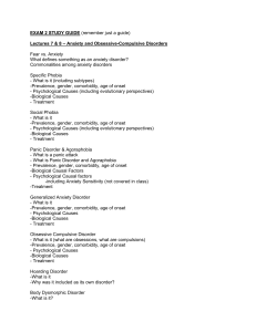 Anxiety, Mood & Eating Disorders Exam Study Guide