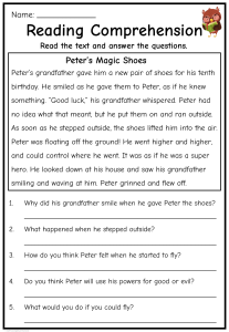 Peter's Magic Shoes: Reading Comprehension Worksheet