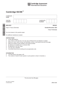 IGCSE Biology Paper 4: Theory (Extended) Exam