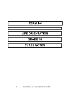 Grade 10 Life Orientation Class Notes: Self, Gender, Fitness, Careers