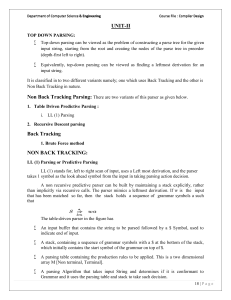 Compiler Design: Top-Down Parsing & LL(1) - Course File