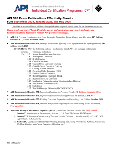 API 510 Exam Publications: Effectivity Sheet (2024-2025)