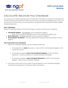 Reconcile Your Checkbook: Banking Activity