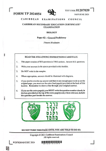 CSEC Biology Exam Paper - General Proficiency