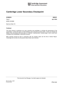 Science Mark Scheme: Cambridge Lower Secondary Checkpoint 2024