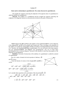 Quadrilateral Metric Relationships: Cosines Theorem & Midlines