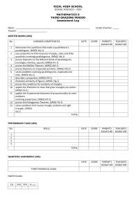 Mathematics 9 Assessment Log - Third Grading Period