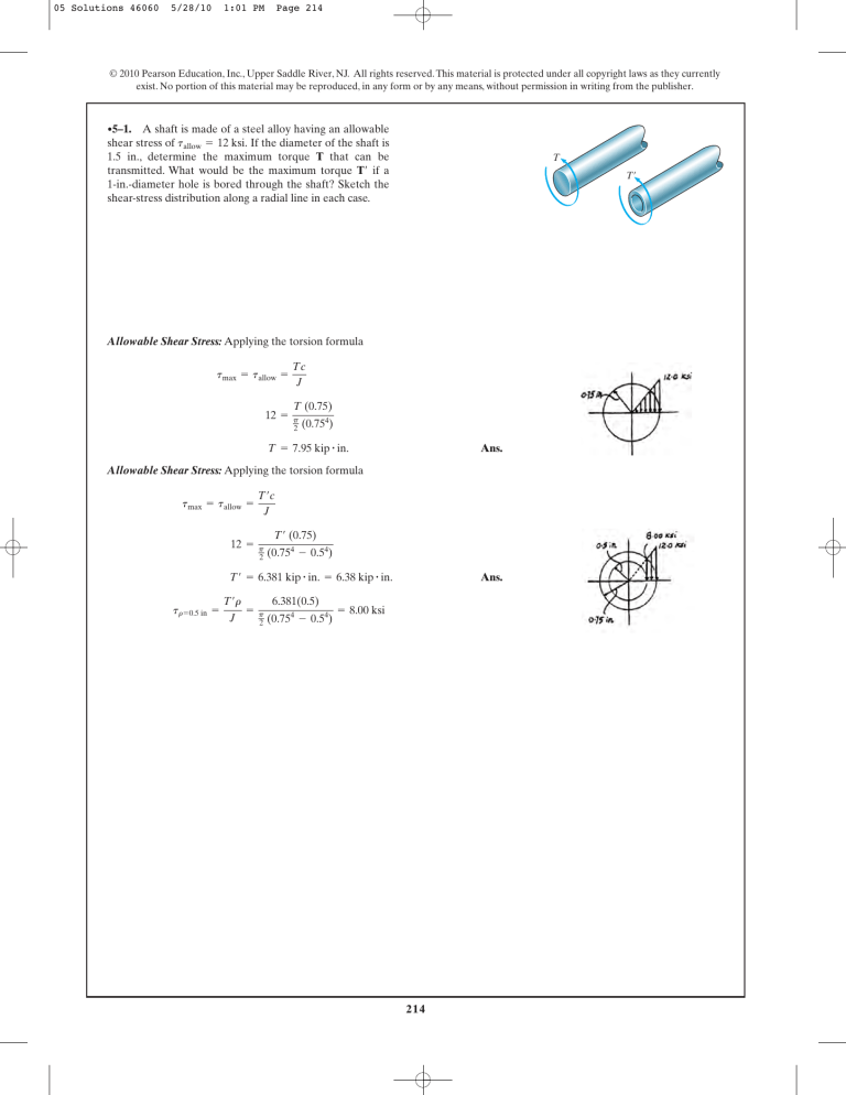 Mechanics of Materials: Torsion Shear Stress & Torque Solutions