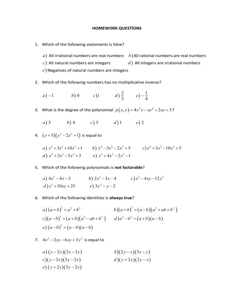 Math Homework Questions: Algebra & Functions
