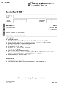 IGCSE Mathematics Paper 2 (Extended) May/June 2020