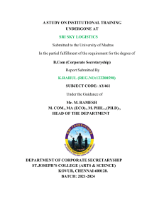 Sri Sky Logistics Institutional Training Report - B.Com