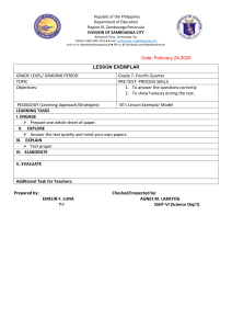 Grade 7 Pre-Test Lesson Exemplar: Process Skills