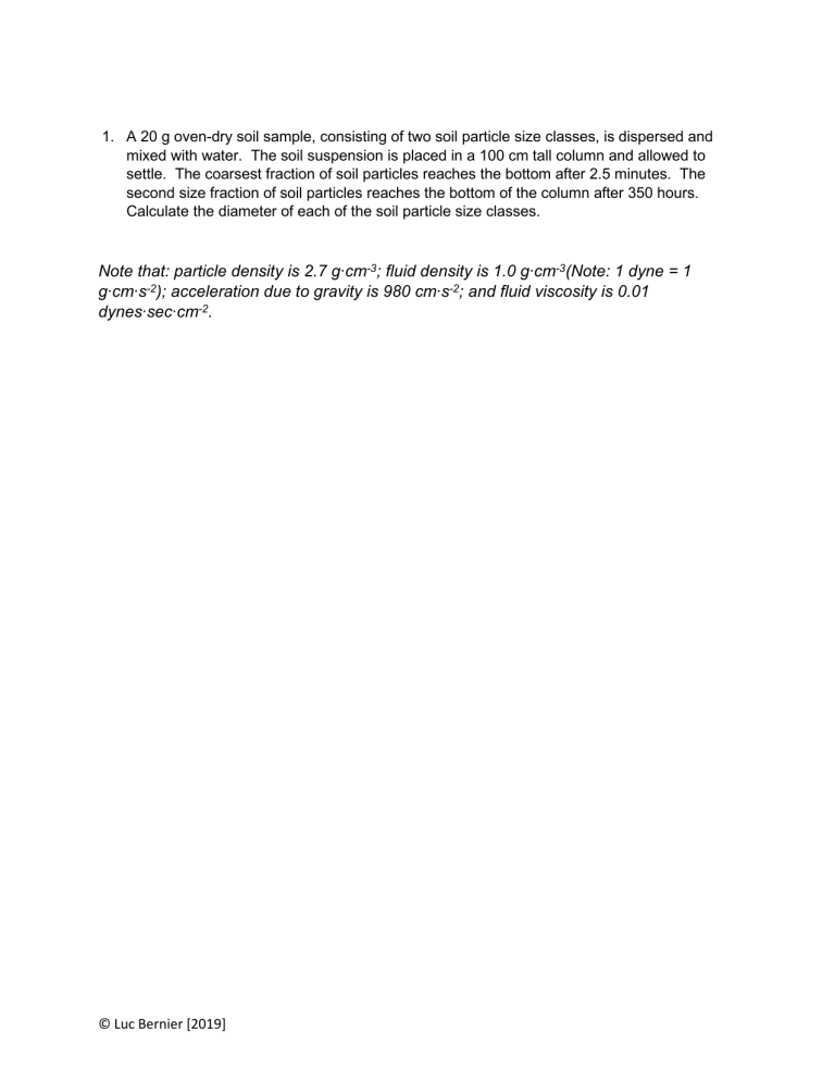 Soil Particle Diameter Calculation using Stokes' Law - Worked Example
