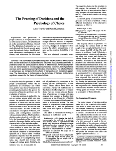 Framing Decisions: Psychology of Choice by Tversky & Kahneman