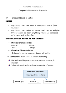 General Chemistry: Matter & Properties Lecture Notes