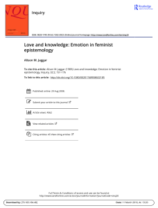 Emotion in Feminist Epistemology: Love & Knowledge