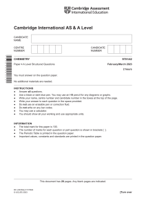 Cambridge A Level Chemistry 9701/42 Paper 4 Exam (Feb/Mar 2023)