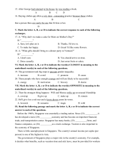 English Exam Paper: Grammar, Vocab, Reading Comprehension