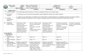 Plate Tectonics: Daily Lesson Log for Grade 10 Science