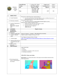 Grade 8 Science: Digestive System Lesson Log