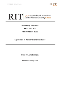 Resistivity & Resistance Lab Report - University Physics II